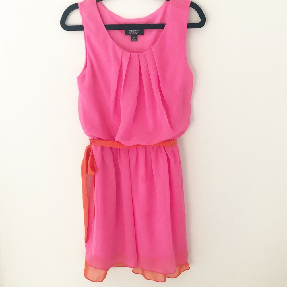 by&by Sash Belt Tie Mini Dress Pink Orange Size 12